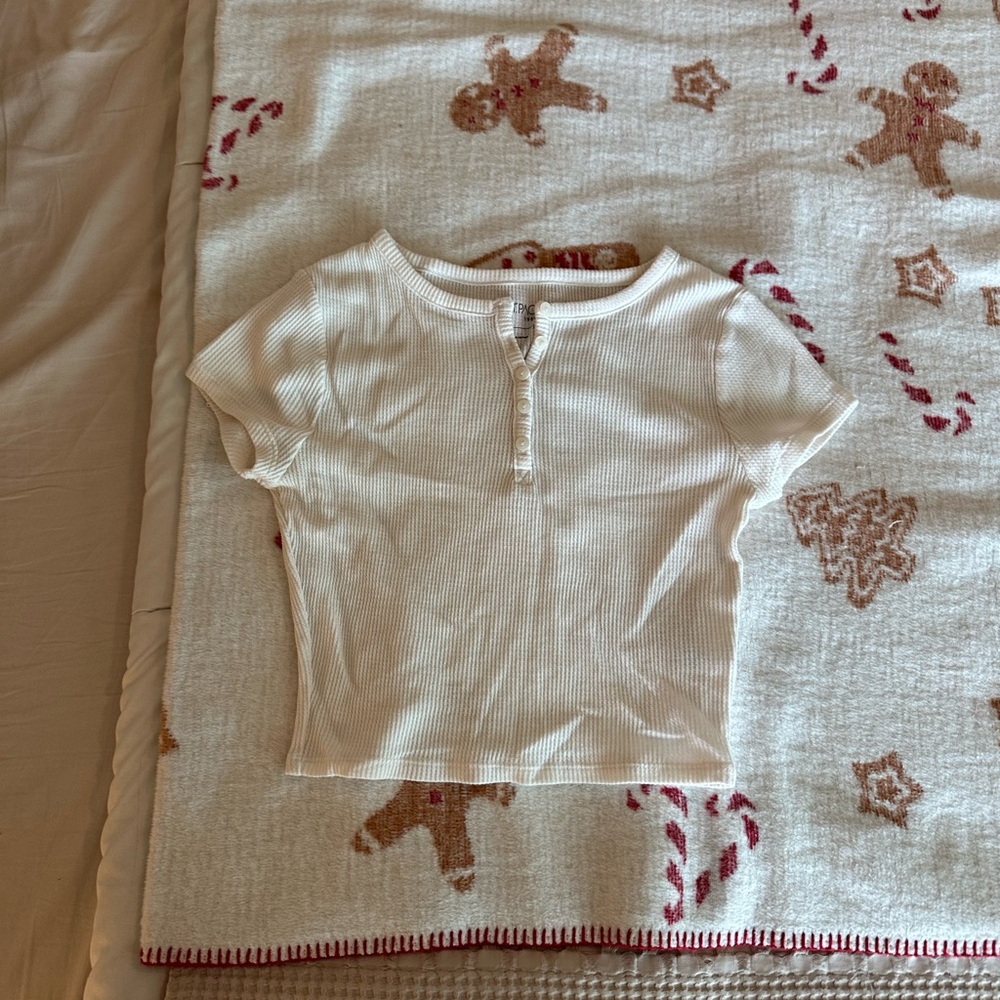 Kids Cream Ribbed Short Sleeve Top